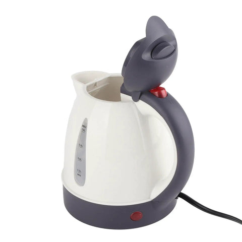 Heavy Duty 1000 Ml Car Kettle Built For Road Warriors Fast Boiling 24V Water Heater With Auto Shut Off Safety System Stainless Build, white kettle with gray handle.
