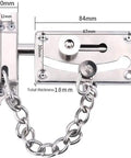 Real Deal Stainless Steel Door Security Chain With Deadbolt Stops, dimensions 84mm x 67mm, durable and corrosion resistant.