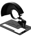 Heavy Duty Angle Grinder Protective Cover And Spark Guard Stand Featuring Rock Solid Balanced Base Holder for Power Tool Setups, black steel material, tool safety.