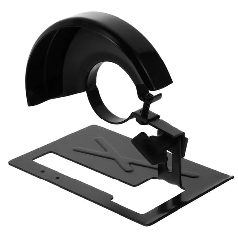 Heavy Duty Angle Grinder Protective Cover And Spark Guard Stand Featuring Rock Solid Balanced Base Holder for Power Tool Setups, black steel material, tool safety.