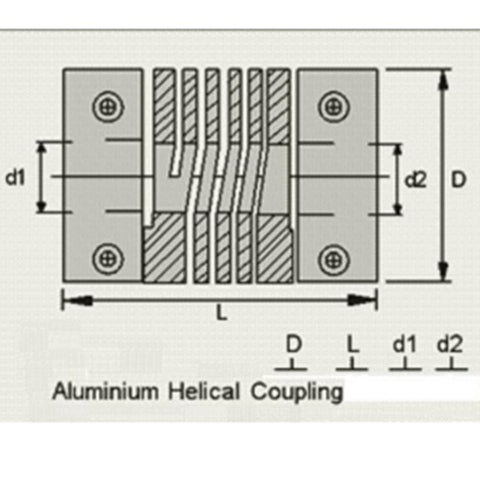 Technical drawing of Heavy-Duty Aluminum Flexible Shaft Coupling For 3D Printing, 5mm To 5mm Bore, 19mm Outer Diameter, 25mm Length