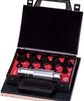 11 Piece Hollow Punch Kit With Beefy Heavy Duty Hardened Steel Hollow Cutting Heads From 1/8 To 2 Inches, in open red case