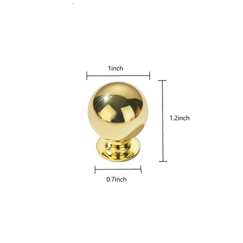10 Pack 1 Inch Polished Brass Cabinet Knobs With Small Ball Design For Kitchen Cabinets And Drawers, Heavy Duty Zinc Alloy