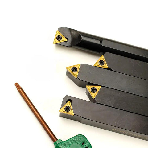 Five Piece Indexable Lathe Tool Set With Half Inch Shank Including Four Carbide Turning Tool Holders And One Boring Bar