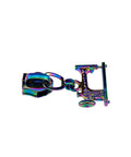 Dang Durable Rainbow Zipper Sliders 4 Pack Size 5 Metal Replacement Pull Tabs For Sewing Machines No Fuss Fix Electroplated Finish Smooth Glide Crafting Accessory, close-up view of rainbow zipper slider with sewing machine design.