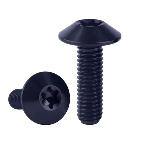 Badass Grade 5 TC4 Titanium Bolts M5 M6 M5x15 mm Button Head T25 Torx Screws Black Anti Corrosion Fasteners For Dirt Bike Motorcycle Repair Gear 4 Pieces close-up view of black titanium bolts