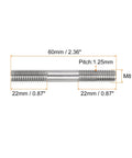 Top Shelf 304 Stainless Steel Double End Threaded Studs M8x60mm showing dimensions for heavy duty use.