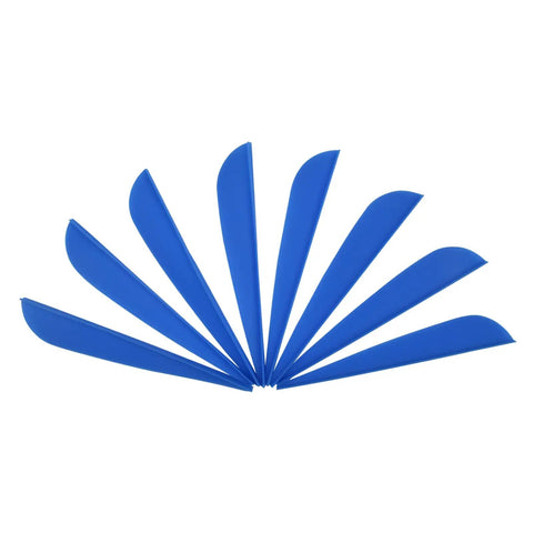 Dope 3 Inch Arrow Fletching Vanes TPU For DIY Arrows Pack Of 50 arranged in fan shape shown in blue color