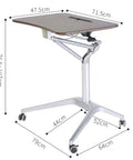 Mobile Height Adjustable Standing Desk With Slick Pneumatic Lift And Smooth Roll Away Wheels Versatile Laptop Workstation dimensions and features.