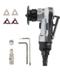 Side view of mini pneumatic chamfering tool with replace blades and bearings, plus hex wrenches and adapter