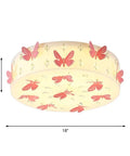 LED Kids Flush Mount Ceiling Light With Pink Butterfly Deco Crystal Drum Chandelier For Girls Bedroom, 18" wide, side view