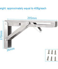 Solid As A Rock Foldable Shelf Brackets Two Pack Stainless Steel Wall Mount Supports Heavy Duty with detailed dimensions.