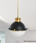Dope Mid Century Inspired 2-Tone Ceiling Light With Frosted Glass Diffuser, Matte Black Shade And Natural Brass Accents