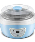 Fully Automatic Smart Yogurt Maker With Premium Stainless Steel Fermenting Jar, compact blue design with clear lid for easy viewing.
