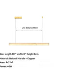 Natural Marble LED Pendant Light Modern Linear Hanging Lamp for Hotel Lobby Restaurant Dining Table Living Room Bedroom Lighting,Space, 80x8x8cm size.