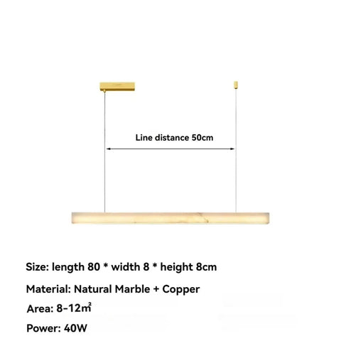 Natural Marble LED Pendant Light Modern Linear Hanging Lamp for Hotel Lobby Restaurant Dining Table Living Room Bedroom Lighting,Space, 80x8x8cm size.