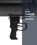Heavy Duty Pneumatic Strap Launcher For Flatbed Trucks, Air Powered winch tool handle and connection detail, black finish.
