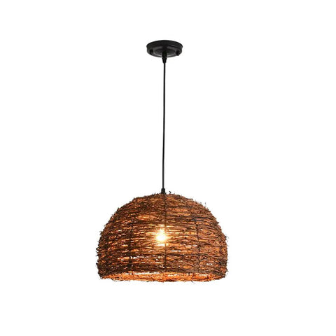 Cozy Vibe Rattan Pendant Light Fixture with Beach Wicker Dome Shade, adjustable cord up to 47 inches, natural brown.