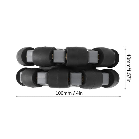 Double 100mm plastic omni wheel module, top view, with rubber rollers (2 wheels)