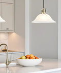 Etched Alabaster Glass Shade For Medium Base Lamps, Classic Bowl Style Replacement seen in pendant lighting over kitchen counter