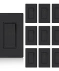 Matte Black 3 Way Decorative Light Switch With Wall Plate, 15 Amp, 120-277 Volt AC Rocker Paddle, Self-Grounding, 10 Pack
