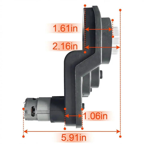 24V RS555 High Torque 40000RPM Motor Gearbox Upgrade For Ride On Toys, side view with measurements, 5.91 x 1.06 inches