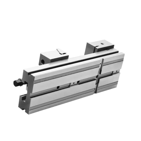 Industrial Grade Precision Bench Vise 4 Inch With Swiveling Base And Ridiculously Strong Clamping Force showing metal clamping mechanism.