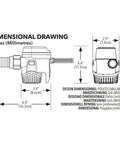 Dimensional drawing of Automatic Submersible Bilge Pump 12V RM1100B 1100 GPH With Auto Sense Intelligence, showing size in inches.