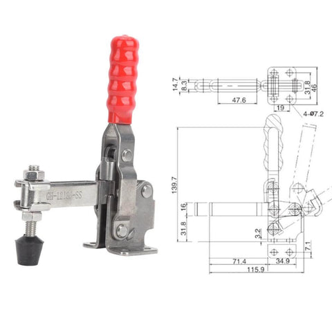 Side view of Heavy Duty Toggle Clamp 304 Stainless Steel Hand Tool Welding Fixture With 60 Degree Handle 227 Kg Clamp Force