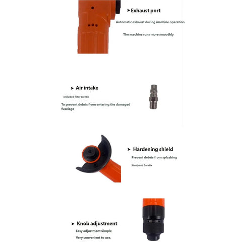 Parts of Heavy Duty Pneumatic Angled Grinder With Air Powered Motor For Metal And Wood Grinding Polishing Cutting At 15000 Rpm.