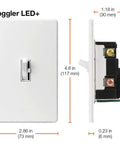 Ivory Toggle Dimmer Switch With Smooth Glide Lever For Led Halogen And Incandescent Bulbs 150 Watt Single Pole Or 3 Way No Sweat Installation side and front view