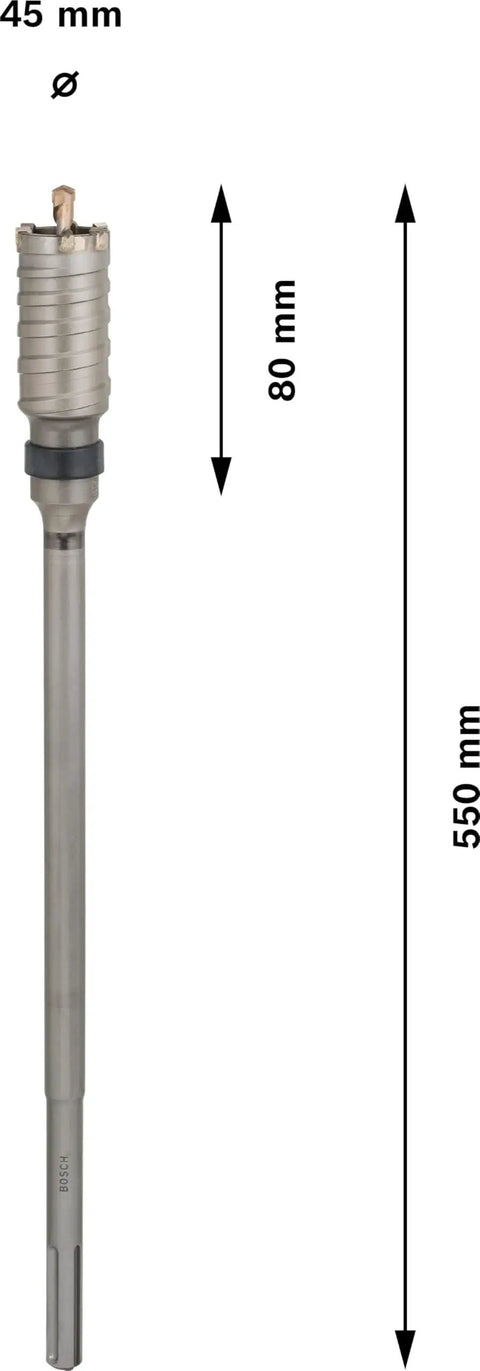 Built Tough Sds Max Core Cutter Bit for Cutting Clean Deep Holes in Concrete and Masonry, 45mm diameter, 550mm length.