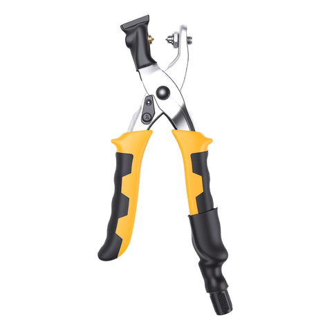 RitoEasysports Electric Badminton Racket Trumpet Plier 2A with yellow and black grip handles for grommet installation.