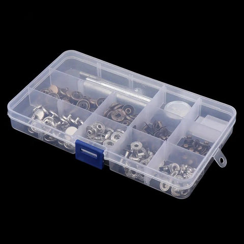 Leather Craft Snap Fasteners Kit With 12mm Brass Buttons Bronze And Silver, Includes Hole Punch And Anvil, 30 Sets And 2 Fixing Tools, Easy Shirt And Coat Repairs For Handy DIYers in storage box