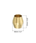Brass 1/8 inch ID compression sleeve ferrule; conical fitting for water/oil/air pipes, 5 mm OD, 5.5 mm tall.