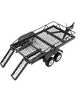 Top Tier 1:24 Scale Heavy Duty Metal RC Cargo Hauler Trailer Compatible With Scx24 Fms24 Fms18 Diy Rig Upgrades For Goated Crawler Builds And Custom Hauling showing black metal frame with mesh, dual axles.