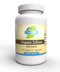 Front view of Lithium Orotate 5mg Vegetarian Capsules, 100 Count, Non-GMO Gluten Free, Made in USA bottle.