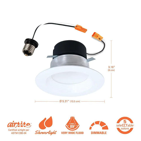 4 Inch LED Recessed Retrofit Trim Can Light Kit For Indoor Outdoor Use, 3 CCTs, Easy Install, Fits Most Housings, 6 Pack