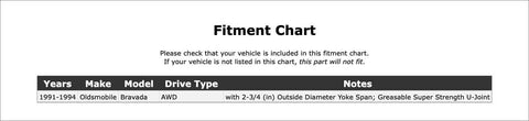 Fitment chart for Top Notch Universal Joint Perfect For Oldsmobile Bravada 1991 To 1994 Front Driveshaft At Transfer Case Replace Worn Out Parts And Get Your Ride Back On The Road With Easy Install And Durable Performance You Will Love Right Now, AWD