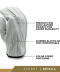 Twelve Pairs Medium Heavy Duty White Cowhide Leather Work Gloves With Full Leather Palm Keystone Thumb