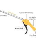 High Volume Air Blow Gun With Slim Aluminum Alloy 10 Inch Nozzle For Dust Cleaning In Tight Spaces, durable yellow handle and rubber cap