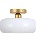Gold 16.7 Inch Round Drum Flush Mount Ceiling Light With Dimmable Lampshade Minimalist Circle Fixture For Bedroom Living Room Dining Room