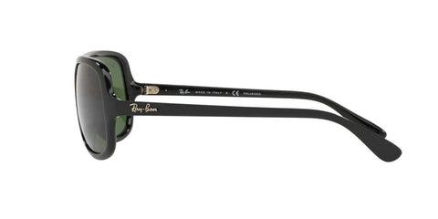 Side view of RB4162 Aviator Sunglasses With Polarized Green Lenses In Black Full Rim Frame, showcasing sleek temple design.