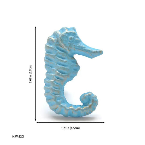 Seahorse knob from 4 Piece Mediterranean Blue Iron Cabinet Knobs Set With Seahorse, Starfish, Crab, And Shell Handles, size 4.5x6.7cm