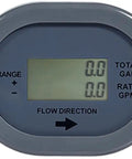 Close-up of 1 Inch Flow Meter For Irrigation, 2 Wire Pulse Powered With Display, showing digital reading and flow direction arrow.