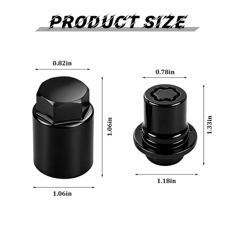 Premium Anti-theft Wheel Lock Lug Nut Set Fits Toyota Celica Es330 Es350 High-strength Chrome And Black Alloy Replacement Hardware Kit With One Custom Key For Secure Tire Protection. Size 0.82in and 1.06in black wheel lock lug nuts
