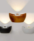 Sleek Aluminum Led Wall Sconce Light Great For Bedroom Living Room Or Hallway Modern Mount Fixture in gold, black, and white finish.