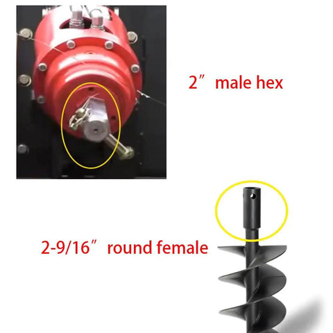 Heavy Duty Beefy Auger Adapter Converts Two Inch Female Hex To Two And Nine Sixteenths Inch Round Male Shaft Length Twelve Inches
