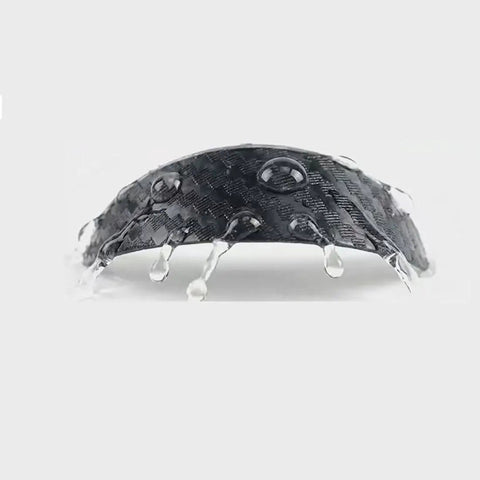 Four Piece Backup Camera Rain Shields For Tesla Cybertruck solid weatherproof lens cover with water droplets.