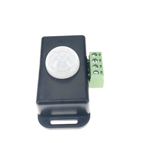DC 12V 24V 8A PIR Motion Sensor Switch Module for LED Strip Lights and Lamps Plug And Play No Fuss Auto On Off Easy Install Durable Compact Sensor Board With Stable Performance For Home Office Cabinet And Accent Lighting, black housing with screw terminal